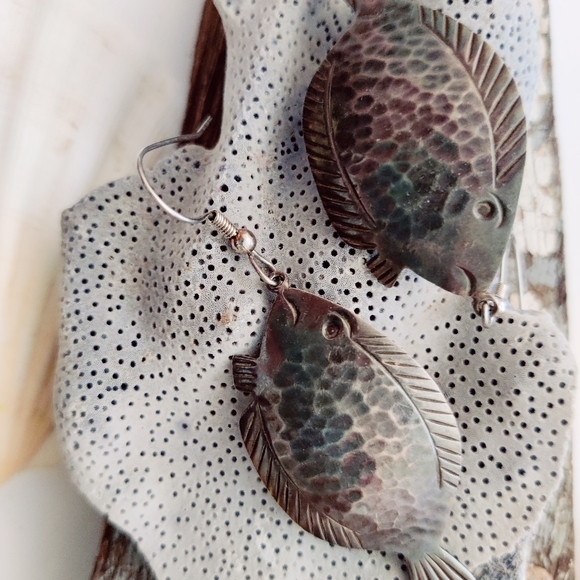 TAXCO SILVER flounder fish earrings - Picture 2 of 12